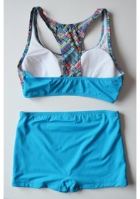 Resim Beria Kadın Desenli Bralet Toparlayıcı Şortlu Açık Mavi Bikini Ta Açık Mavi 