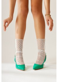 Resim Limoya Ossie Yeşil Sivri Burunlu Topuklu Ayakkabı 001 