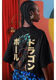 Resim Son Goku Dragon Ball Sırt Baskılı Unisex Oversize Tişört Siyah 