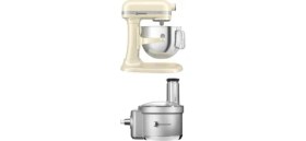 Resim Esmo Home Kitchenaid Artisan Kaldırılabilir Kaseli Stand Mikser, Almond Cream, 6,6 L ve Mutfak Robotu AKSESUARI-5KSM2FPA 
