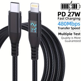 Resim LAIHONEN USB C Lightning 10 feet (yaklaşık 3 metre) adım senkronizatörü, LED ekranıyla donatılmış, iPhone 14 Pro Max/13 Pro Max/12 Mini /11 Pro/11/XS/XR/8/7/6s/6/5S/iPad/Air için uygun. 
