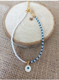 Resim Emily Yuvarlak Nazar Boncuğu Uçlu Afgan Boncuklu Halhal Çok Renkli 