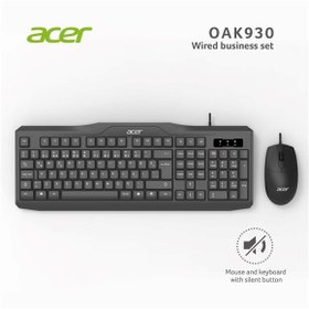 Resim Acer OAK-930 Kablolu Sessiz Tuşlu Klavye Moue Set Siyah (Klavye 1,40Cm-Mouse 1.60Cm Kablo) 