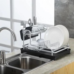 Resim Storemax 2 Katlı Alüminyum Bulaşıklık 30X42X25 cm - Su Tahliyeli, Paslanmaz Tezgah Üstü Kurutma Rafı | Çatal Kaşık Bardak ve Tabak Düzenleyici 
