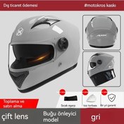 Resim Xinxin Erkek Buğu Önleyici Sıcak Kış Akülü Bisiklet Sürme Tam Kapsamlı Kask Gri 