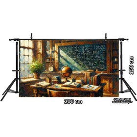 Resim Venspor Bilim ve Sanat: Kitaplar, Küre ve Kara Tahta Temalı Arkaplan - 200x150cm Fon Duvar Örtüsü 