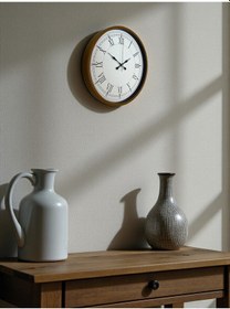 Resim 36 Cm Kahverengi Dekoratif Roma Rakam Duvar Saati Kahverengi Beyaz 