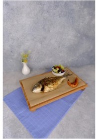 Resim Justwood Risus Top Ayaklı 25x40 Cm Ahşap Dikdörtgen Pasta Sunum Servis Tabağı Kahverengi 