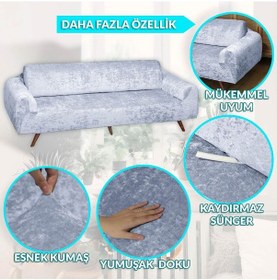 Resim Kadife Tekli Koltuk Örtüsü Lastikli Kanepe Örtüsü Lastikli Koltuk Örtüsü Koltuk Kılıfı Gümüş-gri 