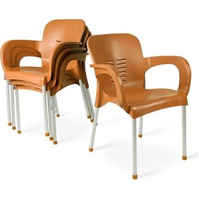 Resim Hesaplimagazam 4 Adet Metal Ayaklı Plastik Sandalye 6 Renk Kollu Koltuk 