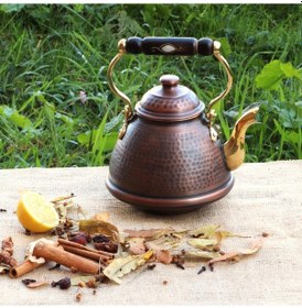 Resim Tekli Dövmeli Oksitli Ihlamur Bakır Çaydanlık 1.5 Lt Bakır 