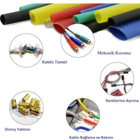 Resim Bunyon 530 Adet Isıyla Daralan Makaron Seti Kablo Koruyucu Kablo Yalıtım Tamir Polyolefin Shrink 