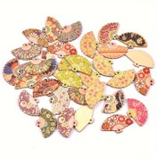 Resim 20 Adet Delikli Vintage Ahşap Fan Süsleri, 4.8cm x 2.95cm, Çok Renkli, El Yapımı Dekoratif Aksesuarlar, Kendin Yap El İşleri İçin 