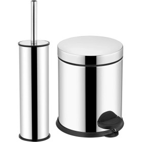 Resim Flosoft Krom 2 Li Set 3lt Pedallı Çöp Kovası Wc Klozet Fırça Seti DENFT4444 