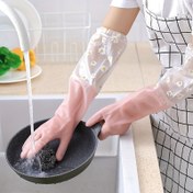 Resim 1 Çift Su Geçirmez Uzun Kollu Lastik Eldiven - Kurşun İçermeyen, Yeniden Kullanılabilir Plastik Eldiven, Bulaşık, Mutfak & Pet Temizliği, Banyo & Tuvalet Kullanımı İçin İdeal 