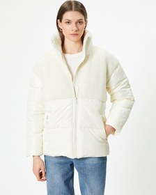 Resim Koton Şişme Mont Peluş Detaylı Dik Yaka Fermuarlı Cepli Ekru 5wak20160ew Ekru 