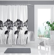 Resim Ağaç Desen Banyo Duş Perdesi-Beyaz Renk Duş Perdesi ve Küvet Perdesi, 180x200 cm Lüx Banyo Perdesi Siyah - Beyaz 