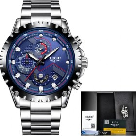 Resim Hanyang Gümüş Mavi Çelik 2022 Lıge Erkekler Izle Moda Kuvars Izle Erkek Üst Marka Lüks Tüm Çelik Iş Su Geçirmez Spor Saat Relogio Masculino + Kutusu (Yurt Dışından) 