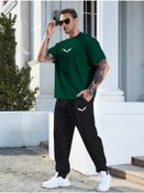 Resim CLAYES Wings Yeşil T-shirt Siyah Eşofman Altı Jogger- Baskılı Alt Üst Eşofman Takım Oversize Bisiklet Yaka 