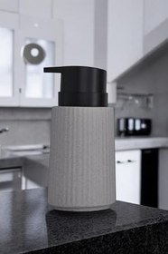 Resim New Max Premium Serisi 300 ML Sıvı Sabunluk Pompalı Çizgili Seramik Sıvı Sabunluk Dispencer Gri 