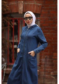 Resim Neways 6463-denim Kapşonlu Tensel Ferace Koyu Mavi Koyu Mavi 