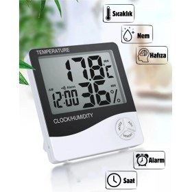 Resim Dijital Oda Termometresi Sıcaklık ve Nem Ölçer Masa Saati Alarm Oda Termometre Sıcaklık Ölçer 