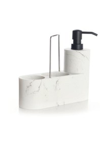 Resim Marmo Sıvı Sabunluk Gerçek Mermer Beyaz Açık Gri - Beyaz 