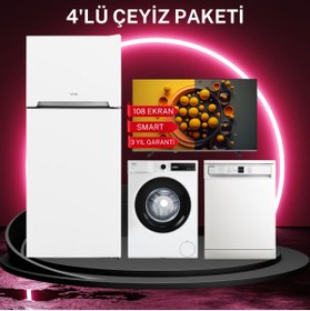 Resim VESTEL NF 52111 NO-FROST 520 LT.BZD+CMI 76301 7 KG ÇM+BM 3121 3 PRG BM+43F9530 108 Ekran Full HD Smart TV 