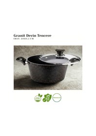 Resim 24 Cm Granit Derin Tencere Cam Kapak - Siyah Siyah 