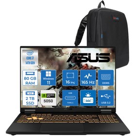 Resim Asus Tuf Gaming F16 FX608JHR 14. Nesil Intel I7-14650HX 80GB Ddr5 2tb SSD 8GB\u002FRTX5050 115W 165Hz 16\wuxga Fhd+ 300NITS IPS WIN11HOME Gaming Bilg. WRV055H24+ZETTAÇANTA 