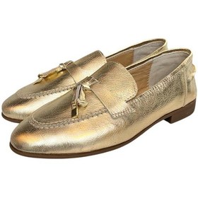 Resim Tufan Shoes Gold Hakiki Deri Loafer Altın 