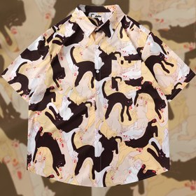 Resim Unisex Elastik Kedi Kısa Kollu Gömlek - 2XL 