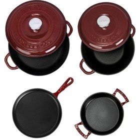Resim Lava Döküm Bordo 6 Parça Tencere & Tava & Sahan Seti Profesyonel Lezzet Evinde Bordo 