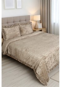 Resim Kadife Yatak Örtüsü Ç.k Set 230x250 Vizon Vizon 