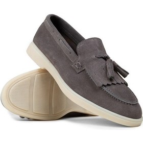 Resim Deery Erkek Hakiki Süet Gri Püsküllü Loafer - 02030mgrıc02 