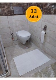 Resim 12'li Otel Banyo Paspası Beyaz 50x70 | Ayak İzli %100 Pamuklu Bukle Ayak Havlusu 