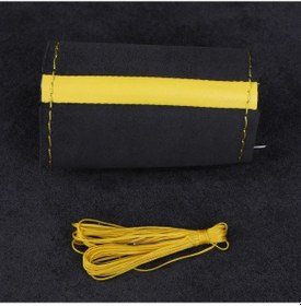 Resim Evrensel Süet Araba Direksiyon Kılıfı Dıy El Dikiş Yumuşak Deri Örgü Kapak Yellow Thread 