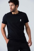 Resim Zinde LIFE P-005961-erkek %100 Pamuklu Bisiklet Yaka Kısa Kol Rahat Kesim Casual Spor T-shirt - Tişört-siyah 