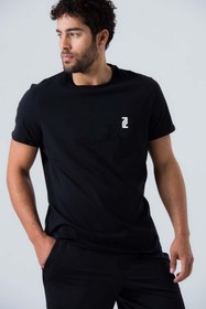 Resim Zinde LIFE P-005961-erkek %100 Pamuklu Bisiklet Yaka Kısa Kol Rahat Kesim Casual Spor T-shirt - Tişört-siyah 