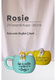 Resim Köpek Ve Tavşan Figürlü Seramik Kupa 350 Ml Beyaz 