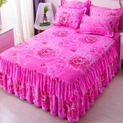 Resim 1 Yatak Etek + 2 Yastık Kılıfı Makinede Yıkanabilir Aktif Boyama Sanded Yıkanabilir Parlak Renkler Solmaz Pilling Olmaz Küçülmez Çift Katmanlı Pileli Dantel Dört Mevsim Evrensel Yatak Etek Üç Parça Set 