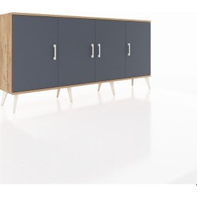 Resim Arges Konsol 3 Raflı 4 Kapaklı 176x30x83 Çam-antrasit/aytaşı Antrasit/aytaşı 