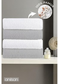 Resim 4'lu Gri-beyaz Banyo Havlusu - 70x140 Cm, 490 Gr, %100pamuk, Spa Ve Otel Havlusu, Günlük Kullanıma Uygun Beyaz - Gri 