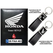 Resim Plakanıza Özel Honda Motor Logolu Siyah Ruhsat Kabı Ve Anahtarlık 