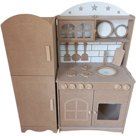 Resim 2 Kapaklı, Buzdolaplı Oyuncak Ahşap Mutfak Seti 