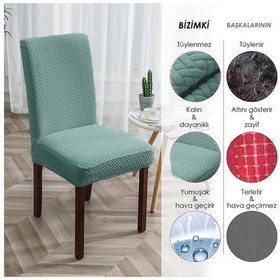 Resim Tuğla Desen Sandalye Kılıfı Yıkanabilir Likralı Esnek Lastikli Sandalye Örtüsü Mint 