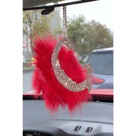 Resim Swarovski Gümüş Taşlı Dikiz Ayna Kolye Süsü Kırmızı Tüylü Ç Harfi 