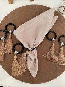 Resim PiyaCraft Siyah Bej Püsküllü Peçete Yüzüğü 6'lı 