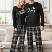 Resim Çift Tarzı Kral ve Kraliçe Mektup Baskılı Sonbahar/Kış Kadın Uzun Kollu Pantolon veya Erkek Uzun Kollu Pantolon Ev Giyim Seti, Erkek Seti veya Kadın Seti, 1 Set 