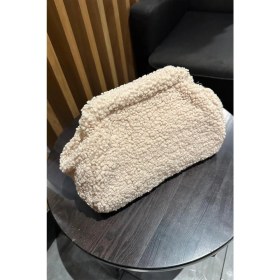 Resim Bahels Kadın Bej Peluş Teddy Clutch Portföy Çanta 